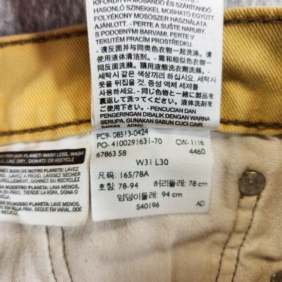 Levis 513 Jeans Mens 31X30 Yellow Distressed Tie Dye Slim Straight Stretch Denim - Picture 11 of 16